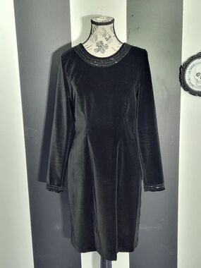 Laura Ashley Black Velvet Long-Sleeve A-Line Dress